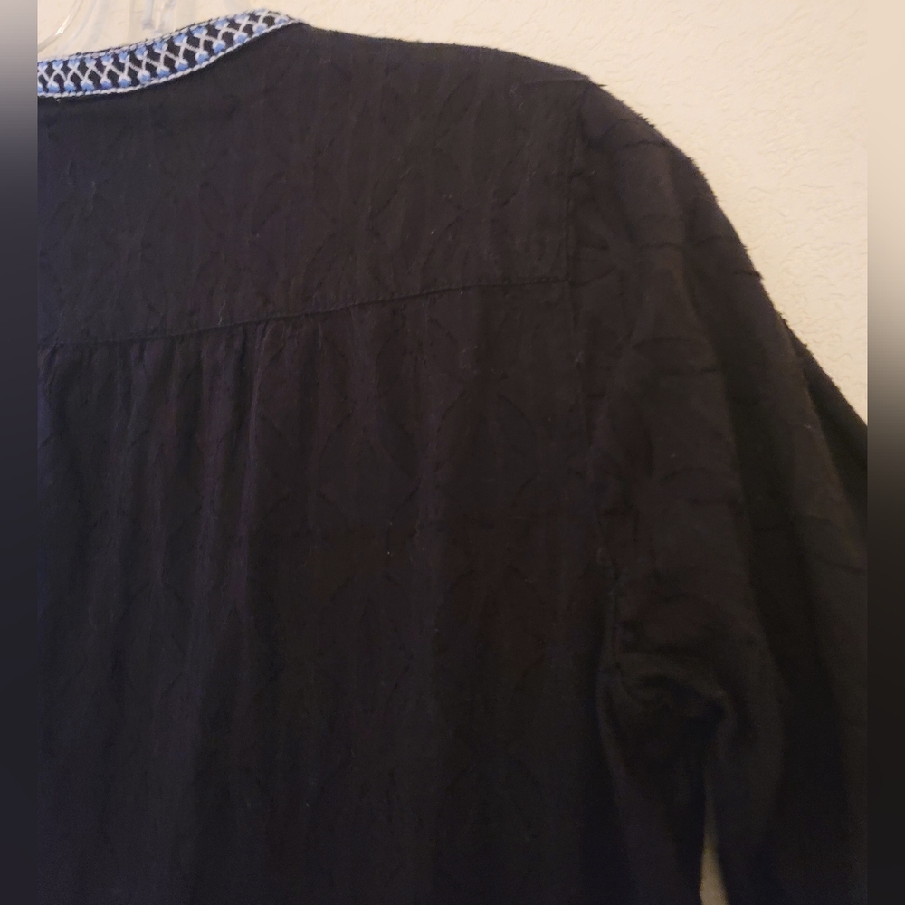 Tommy Bahama Black Embroidered Tassel V-neck Dress Womens Size XS Tunic Cotton - Picture 13 of 16